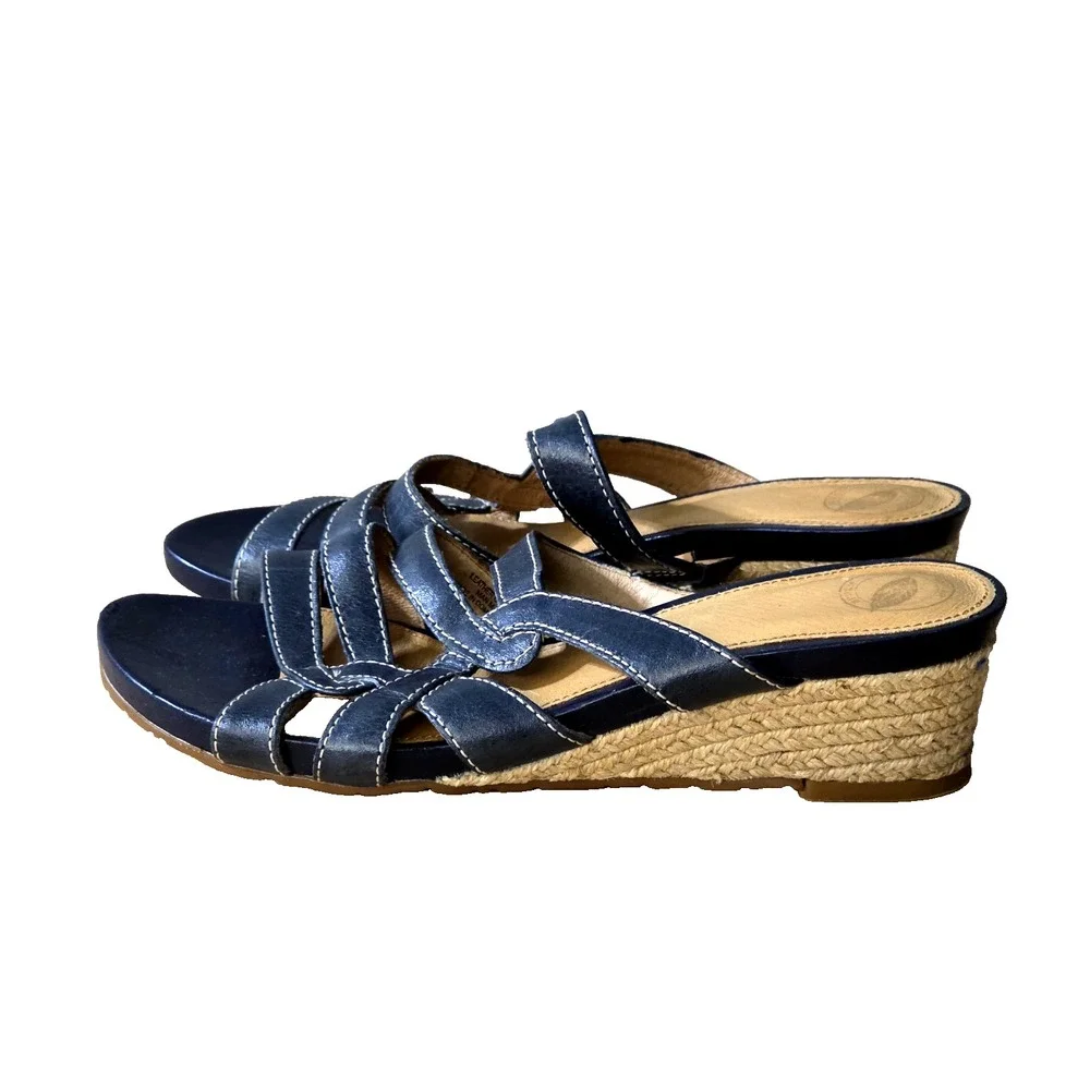 NURTURE Women's Leather Platform Wedge Espadrille‎ Slide Sandals Size 8.5M Blue